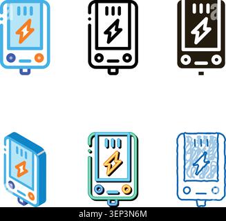 Electronic Main Block Heating System Vector simplified Icon Thin Line. Cool And Humidity, Airing, Ionisation And Heating Stock Vector