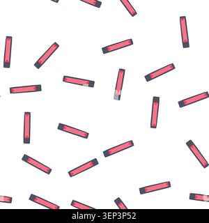 pattern vhs tape cassette standing vertically, displaying a retro red label, representing obsolete analog media and symbolizing nostalgia for 80s and Stock Vector