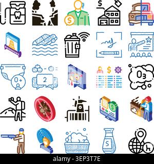 Collection of isometric line icons covering business, healthcare, ecology, technology, travel, finance, science, education and services for versatile Stock Vector