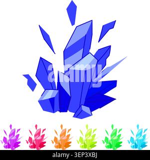 Ice crystals shattering and breaking apart. Creating an explosion of sharp. Cold fragments and sharp geometric shapes against a clean white background Stock Vector