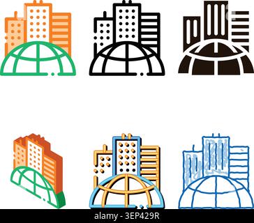 Skyscraper Earth Problem Vector Thin Line Icon. Big City Town Building Environmental Problem, Industrial Pollution, Contamination Linear Pictogram. Gl Stock Vector