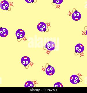 pattern blast bomb character cartoon. dynamite grenade, warhead tnt, c4 shrapnel blast bomb character sign. seamless vector illustration Stock Vector