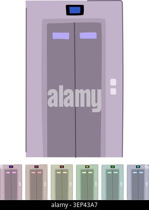 Elevator doors closing on a modern building lift panel, showing the floor indicator and call buttons, symbolizing movement, accessibility, and archite Stock Vector