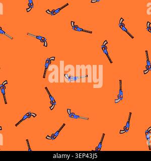 seamless pattern Blue and beige toy pistol, resembling a cap gun, featuring orange accents and an extended barrel, bringing back memories of imaginati Stock Vector