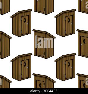 Rustic wooden outhouse vector pattern, seamless vintage toilet illustration Stock Vector