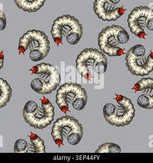 pattern beetle chafer hand drawn. larva soil, grub lawn, silhouette garden beetle chafer vector sketch illustration Stock Vector
