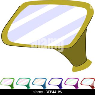 Side view mirror showing reflective glass and housing used on vehicles for visibility and safety while driving, illustrating mirror, reflection, and r Stock Vector
