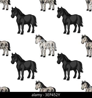 Seamless pattern vector illustration of black and dappled horses on white background Stock Vector
