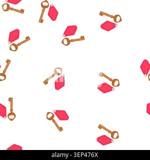 pattern vintage style brass skeleton key attached to a customizable blank red tag, conceptualizing hospitality, private access, and unlocking opportun Stock Vector