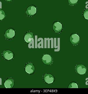 seamless pattern Illustration portraying a green bottle cap from a top down perspective, featuring a slightly irregular shape and small bumps around t Stock Vector