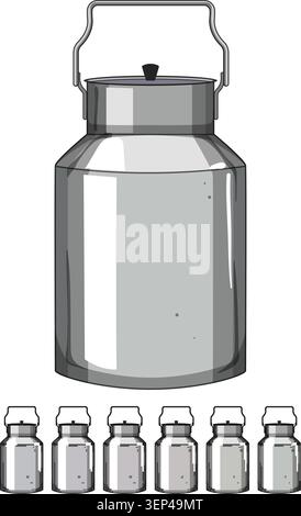 old metal milk can cartoon. bottle retro, steel tin, churn draw old metal milk can sign colorful illustration Stock Vector
