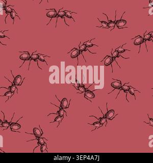 pattern colony ant hand drawn. queen worker, soldier nest, foraging insect colony ant vector sketch illustration Stock Vector