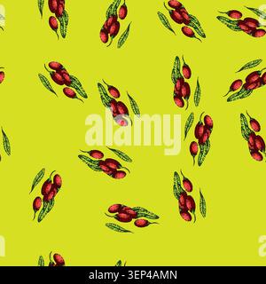 pattern goji leaf hand drawn vector. red fruit, wolfberry barbarum, closeup food, lycium healthy, chinese ripe, barberry goji leaf sketch illustration Stock Vector