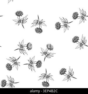 seamless pattern ginseng plant hand drawn. herbal herb, nature leaf, medicine korean, medical healthy, root chinese ginseng plant black sketch illustr Stock Vector