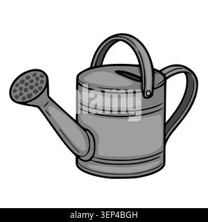 Classic gray watering can vector illustration with a shower head, isolated on white. Stock Vector
