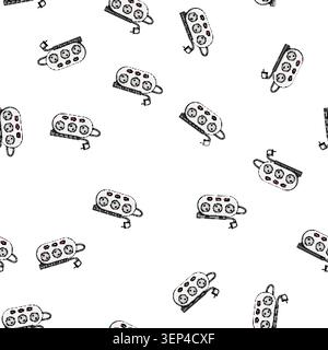 pattern White multi socket power strip featuring three outlets with individual onoff switches, coiled electric cord, and plug, providing convenient po Stock Vector