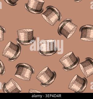 pattern classic top hat hand drawn. vintage gentleman, costume theater, victorian steampunk classic top hat vector sketch illustration Stock Vector