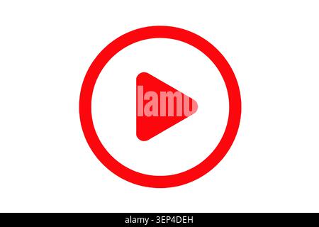 Red Play button icon, on white background,  isolated Stock Photo