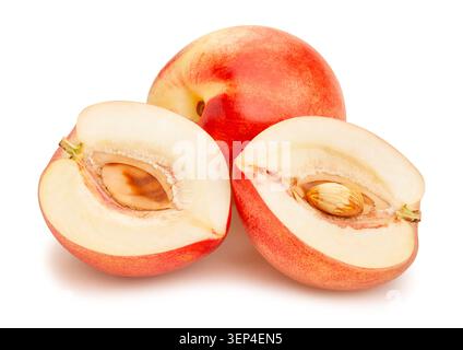 sliced white nectarine path isolated on white Stock Photo