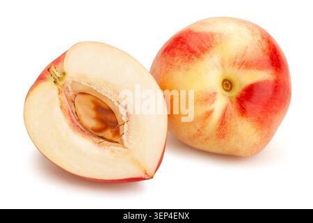 sliced white nectarine path isolated on white Stock Photo