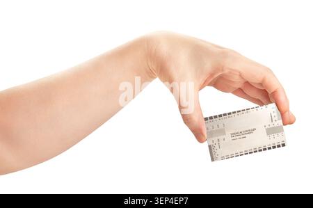 string action ruler gauge tool in hand path isolated on white Stock Photo