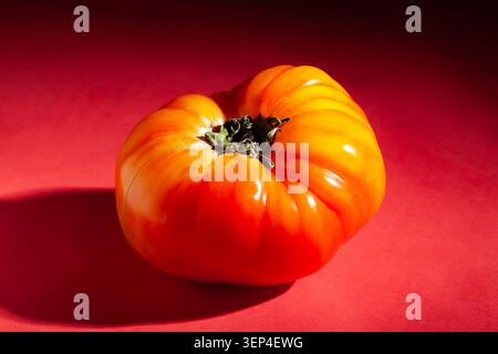 heirloom tomato on red background Stock Photo