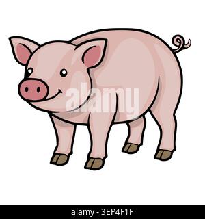 Cheerful pink pig vector illustration, isolated on white background Stock Vector