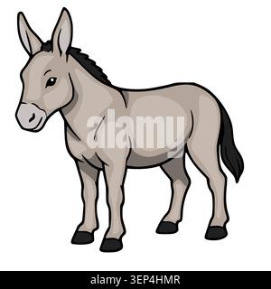 Adorable grey donkey vector illustration, simple and clean, isolated on white background. Stock Vector