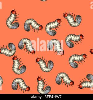pattern soil chafer hand drawn. grub lawn, silhouette garden, summer pest soil chafer vector sketch illustration Stock Vector
