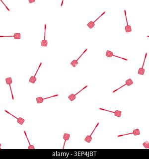 pattern red plastic fly swatter for effective home pest control, protecting indoor and outdoor spaces from flying insects, flat square head, long hand Stock Vector