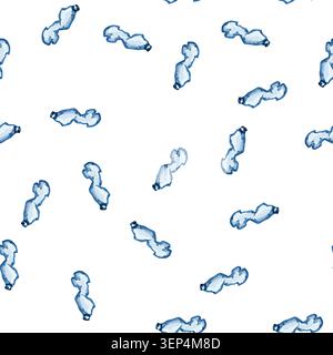 pattern blue crumpled plastic bottle cartoon. line waste, crush outline, can cup blue crumpled plastic bottle sign vector Stock Vector