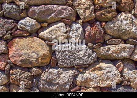 Dry-stone wall, rural architecture, granite masonry in Alentejo, Portugal, authentic countryside heritage texture. Stock Photo