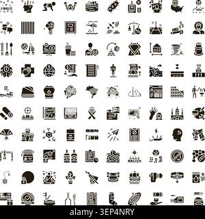 Set of black glyph icons covering diverse social, business, health, science, nature and technology concepts for web, app and ui design, interfaces, in Stock Vector