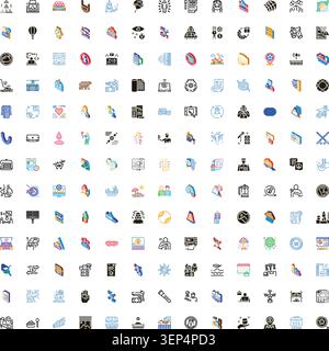 Collection of various colorful and linear web icons presenting concepts related to business, technology, health, nature, communication, abstract ideas Stock Vector