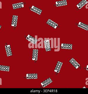 seamless pattern White power strip with multiple outlets, red onoff switch and cord for charging and distributing electricity to devices in home or of Stock Vector