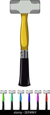 handle hammer tool cartoon. handle hammer tool sign colorful illustration Stock Vector