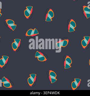 pattern pair of industrial safety goggles with an orange frame, teal lenses, and a black elastic strap, showcasing essential personal protective equip Stock Vector