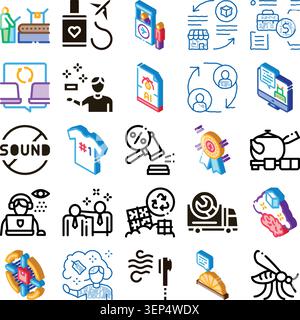 Isometric collection of icons depicting technology, ai, logistics, business, services and everyday items for web design, digital projects, presentatio Stock Vector