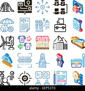 Conceptual doodle icons set illustrating web development, business, marketing, data, finance, healthcare, cloud and infrastructure themes for infograp Stock Vector
