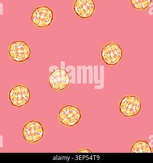 pattern round pizza displaying classic italian flavors, featuring sliced mushrooms and diced ham on a cheesy base with tomato sauce and a golden crust Stock Vector