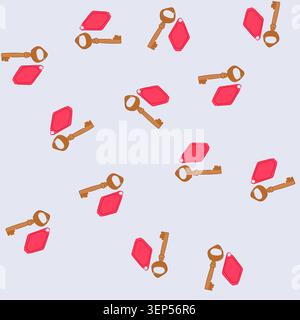 pattern vintage style brass skeleton key attached to a customizable blank red tag, conceptualizing hospitality, private access, and unlocking opportun Stock Vector
