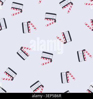 pattern video clapperboard cartoon. slate director, clapboard camera, production cut video clapperboard sign. seamless vector illustration Stock Vector