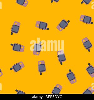 pattern receiver handheld gps cartoon. orientation navigation, forest topography, geocache woman receiver handheld gps sign. seamless vector illustrat Stock Vector