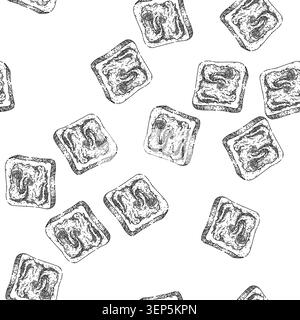 seamless pattern chocolate paste toast hand drawn. spread cream, bread hazelnut, jar bowl, knife spoon, butter nut chocolate paste toast black sketch Stock Vector