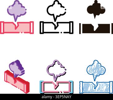 Gaz Pipe Break Pollution Vector Thin Line Icon. Damage Conduit Trumpet And Smog Environmental Pollution, Chemical, Radiological Contamination Linear s Stock Vector