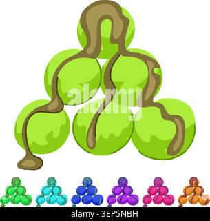 Greek loukoumades deep fried donut balls stacking in a pyramid, presenting a delicious dessert concept drizzling with sweet dark chocolate syrup on a Stock Vector
