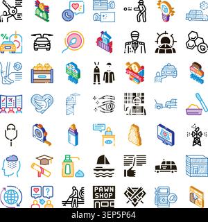 Vector set of numerous colorful and black line isometric icons representing a wide range of services, ideas, business, and everyday objects for web an Stock Vector