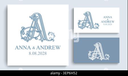 AA monogram logo with elegant intertwined initials in a luxury ornamental style. Suitable for wedding branding, invitations, family crests, personal b Stock Vector