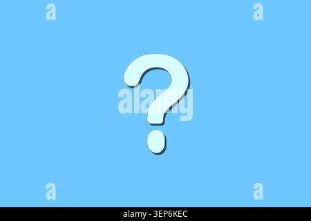 A question mark appears in a light blue space. This graphic design shows confusion and curiosity. The bold shape stands out against the smooth backgro Stock Photo