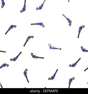 pattern Blue and beige toy pistol, resembling a cap gun, featuring orange accents and an extended barrel, bringing back memories of imaginative play a Stock Vector
